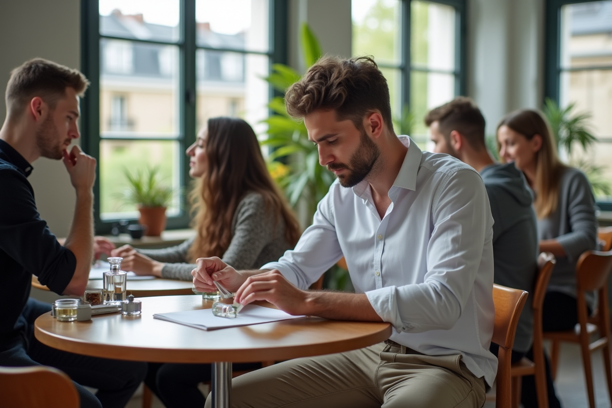 Jeune homme testant un parfum lors d