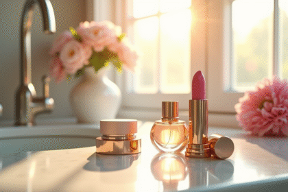 Coiffeur de salle de bain avec cosmétiques populaires