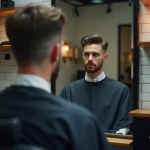 Homme aux cheveux fins avec une coiffure raie sur le côté texturée dans un salon de coiffure moderne