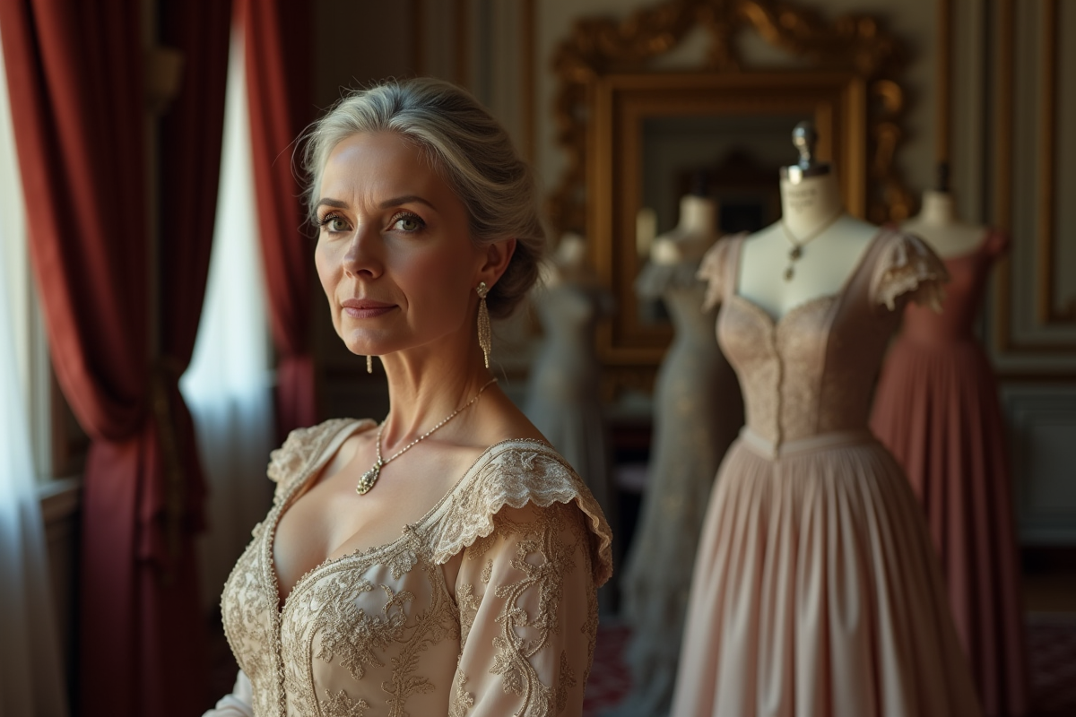 Femme élégante en robe de haute couture parisienne
