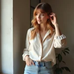 Femme aux cheveux caramel dans un appartement moderne