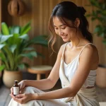 Jeune femme balinaise se massant avec de l'huile de jasmin