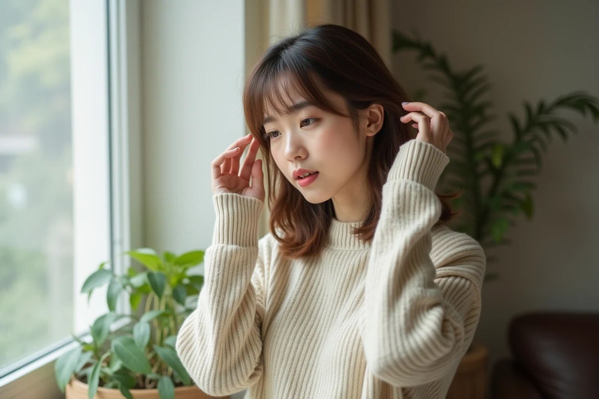 Jeune femme au bureau à la maison regardant par la fenêtre
