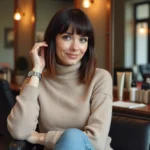 Femme avec coupe carré dégradée dans un salon moderne