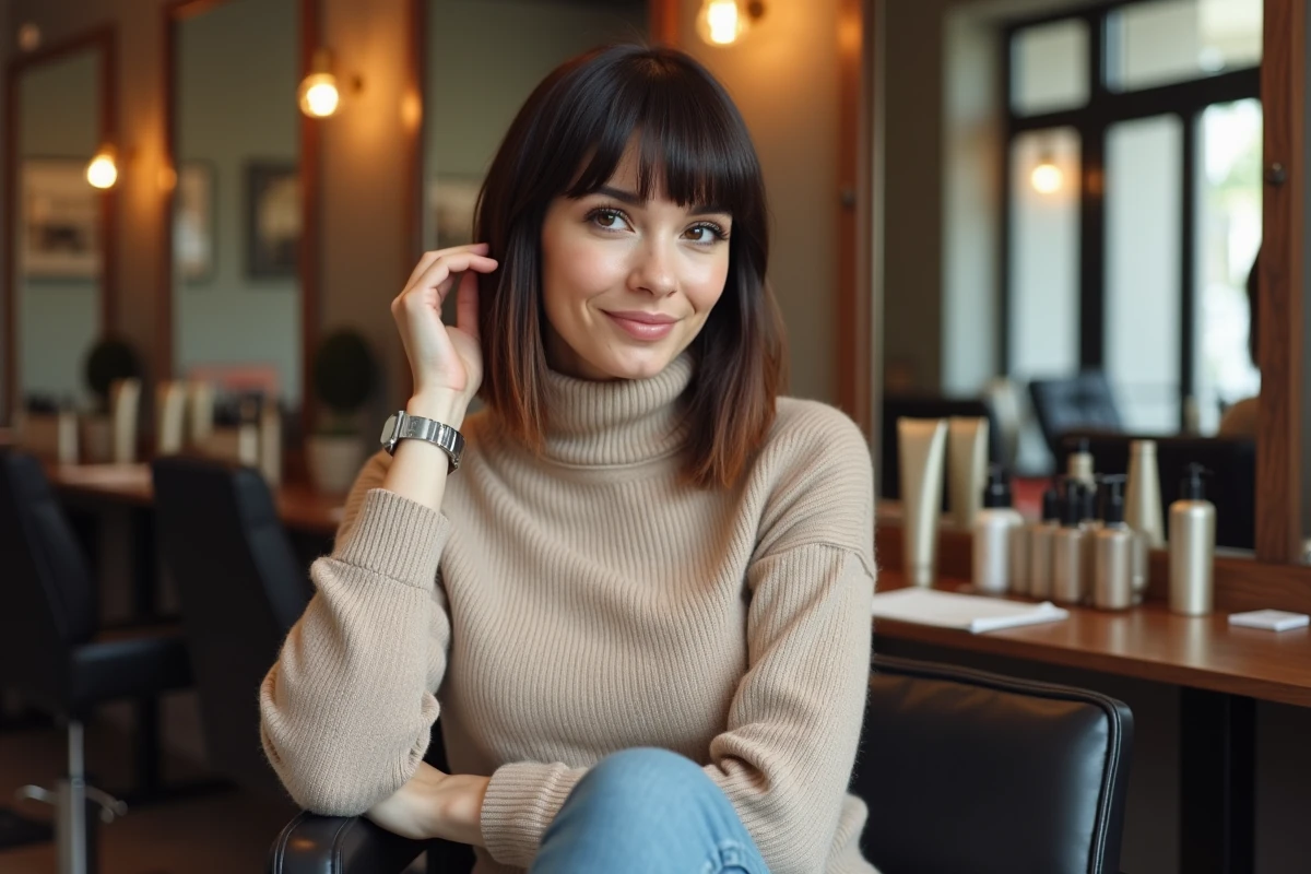 Femme avec coupe carré dégradée dans un salon moderne