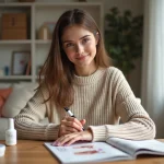 Femme appliquant gel pour ongles naturels dans un espace cosy