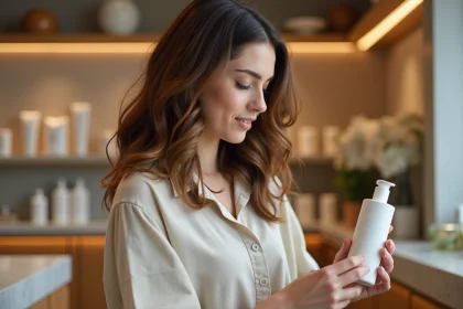 Jeune femme examine des produits capillaires en magasin