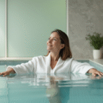 Femme détendue dans un spa intérieur moderne