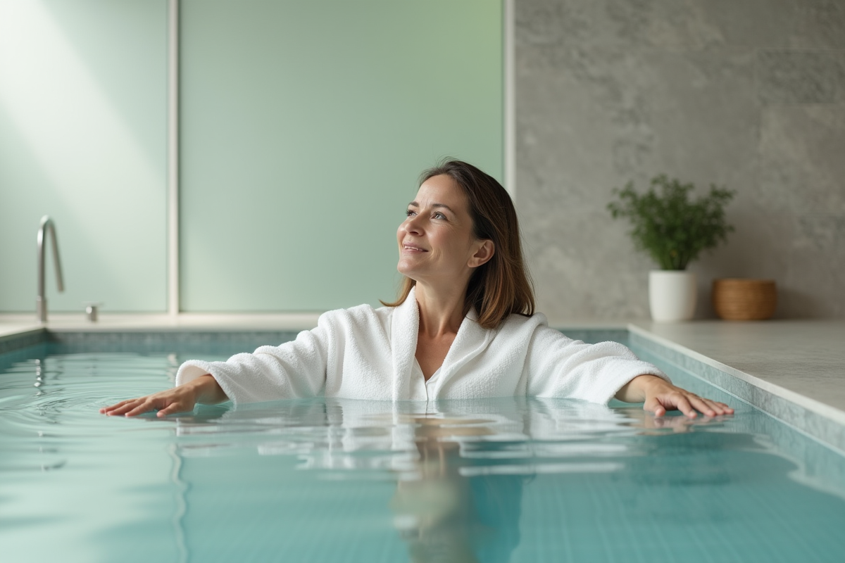 Femme détendue dans un spa intérieur moderne
