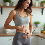 Femme sportive souriante dans une cuisine lumineuse