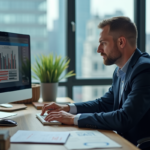 Homme d'affaires en costume dans un bureau avec livres SEO anciens