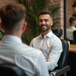Homme satisfait dans un salon de coiffure toulousain