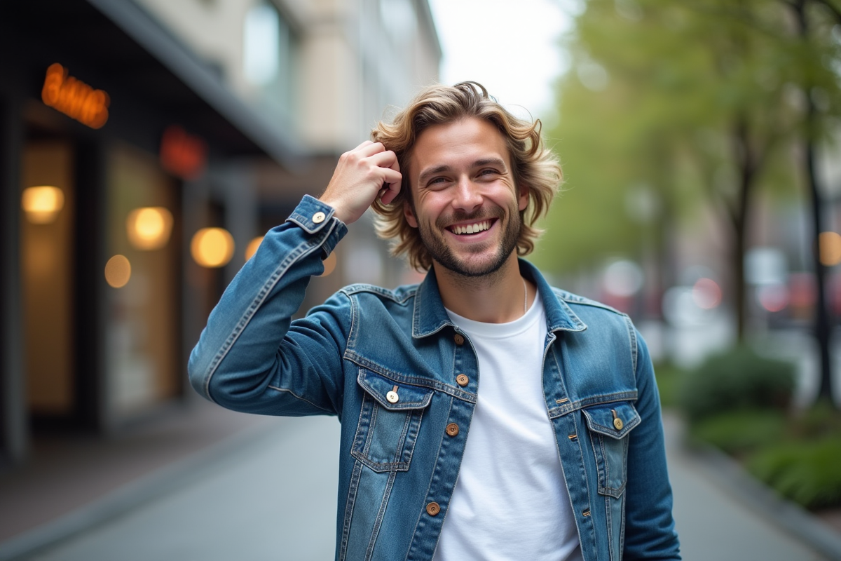 Homme décontracté dans une rue urbaine avec denim