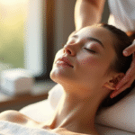 Jeune femme recevant un massage du cuir chevelu dans un spa