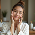 Femme appliquant une huile botanique sur le visage