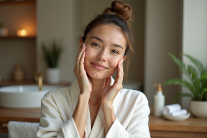 Femme appliquant une huile botanique sur le visage