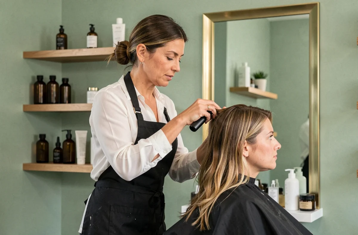 Coiffeuse professionnelle appliquant un soin capillaire sur une cliente dans le salon Univ'Hair Spa à Panazol